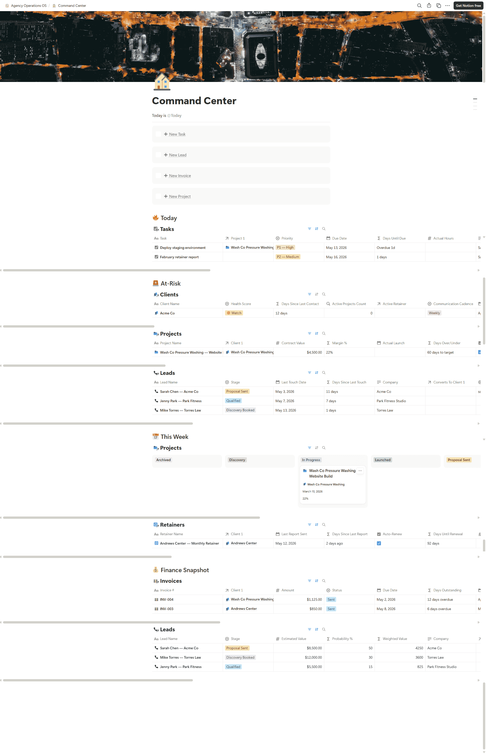 Agency Operations OS: Command Center dashboard preview