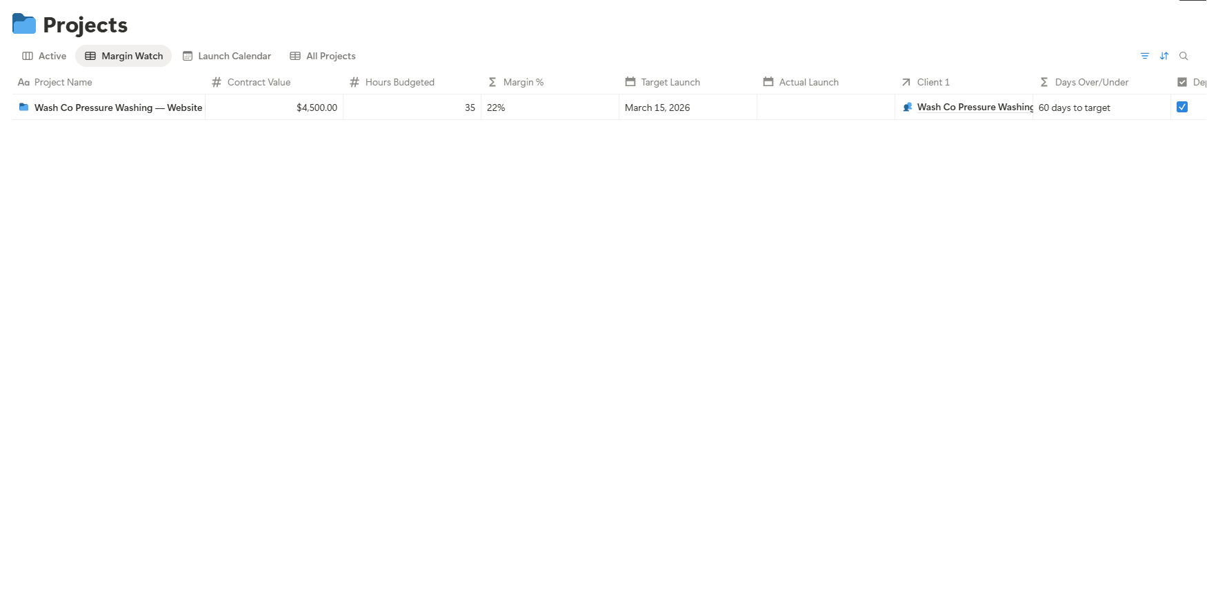 Projects margin watch view