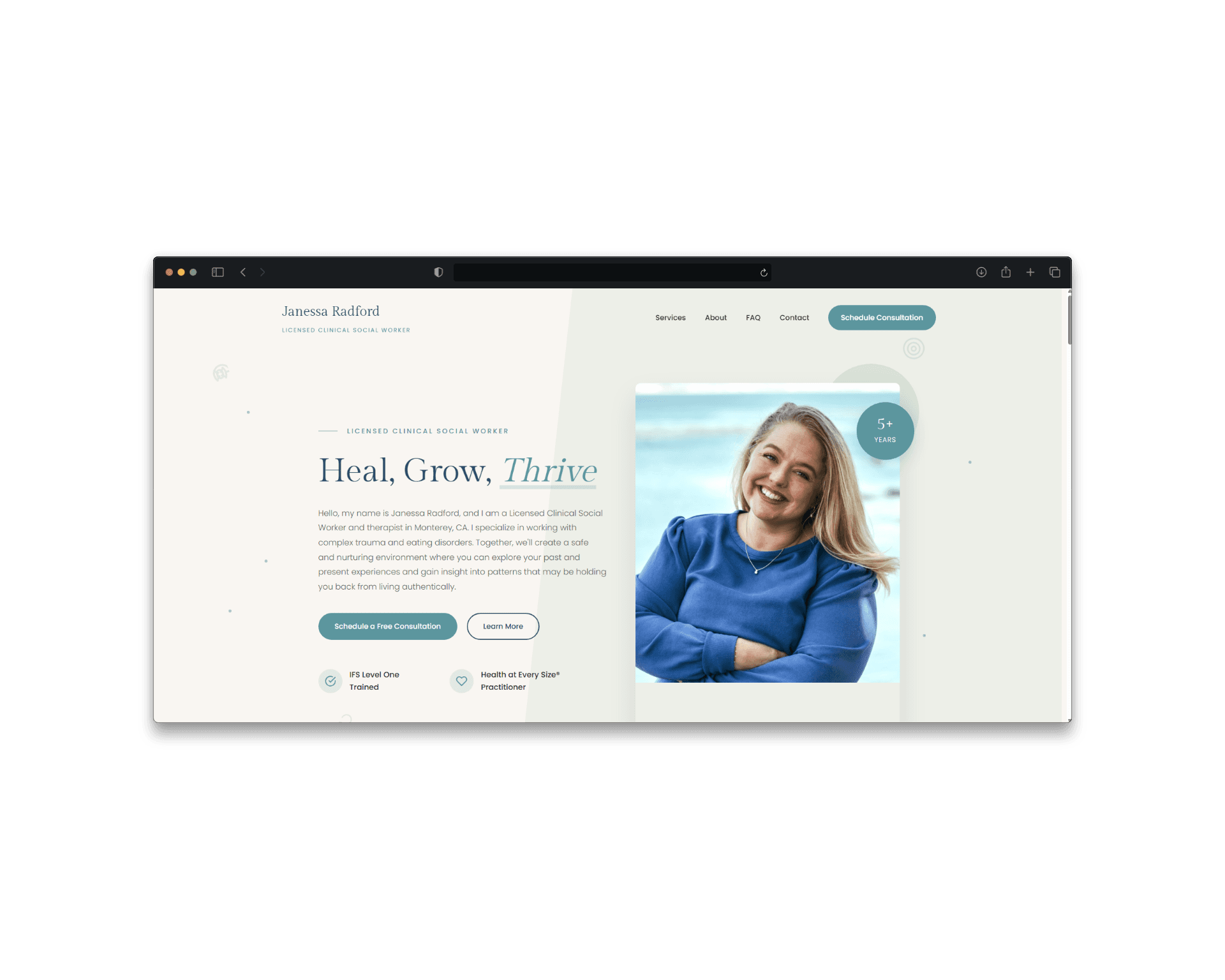 Janessa Radford LCSW website built by Eximius Studio in 2025