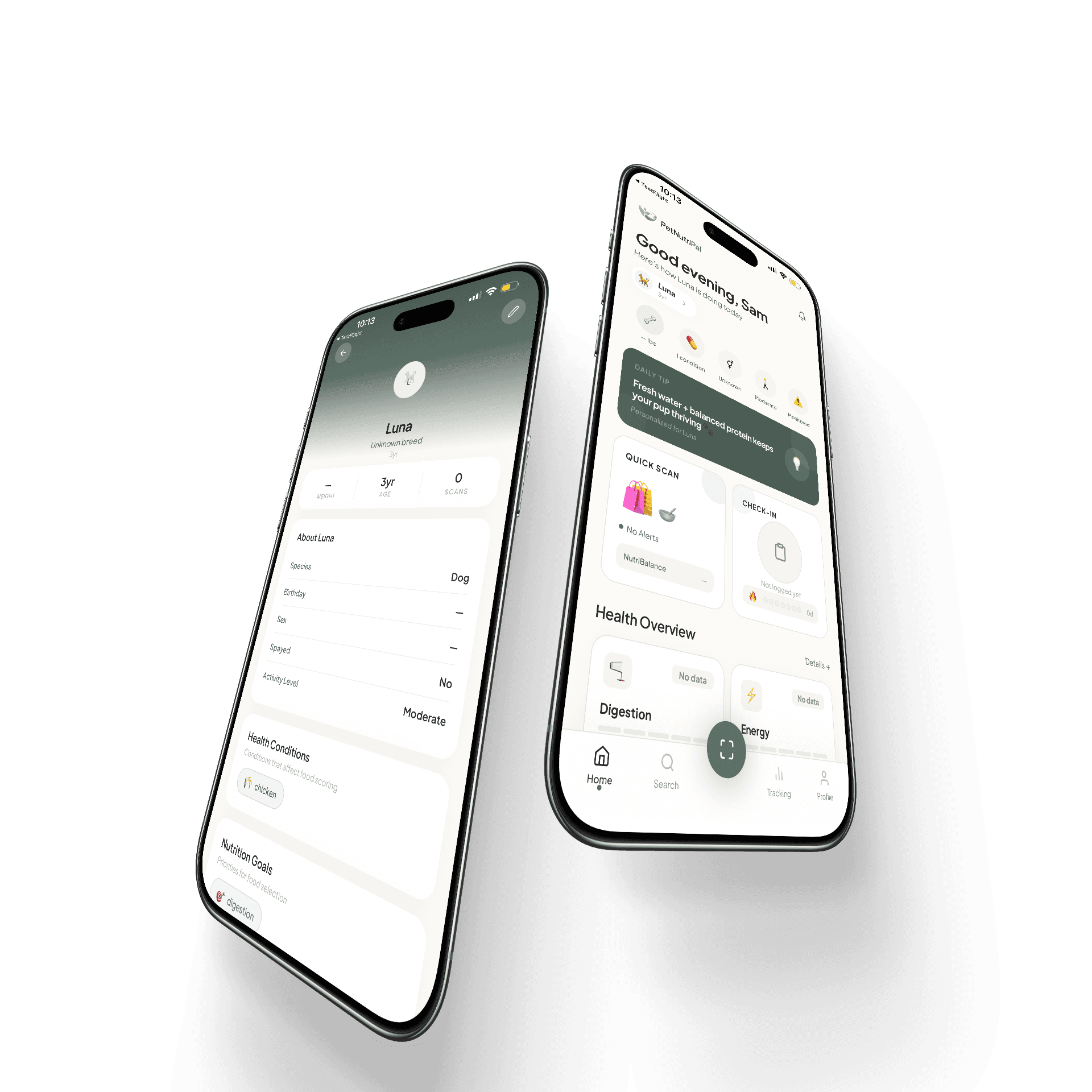PetNutriPal iOS app — AI pet nutrition scoring screens